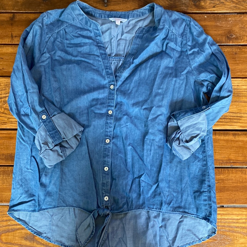Candie's Tie Front Denim Style Shirt Size L